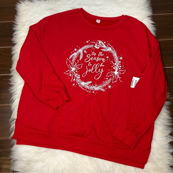 Christmas Sweatshirt Women's XL Red Embroidered  'Tis the Season to be Jolly NWT - Picture 3 of 9